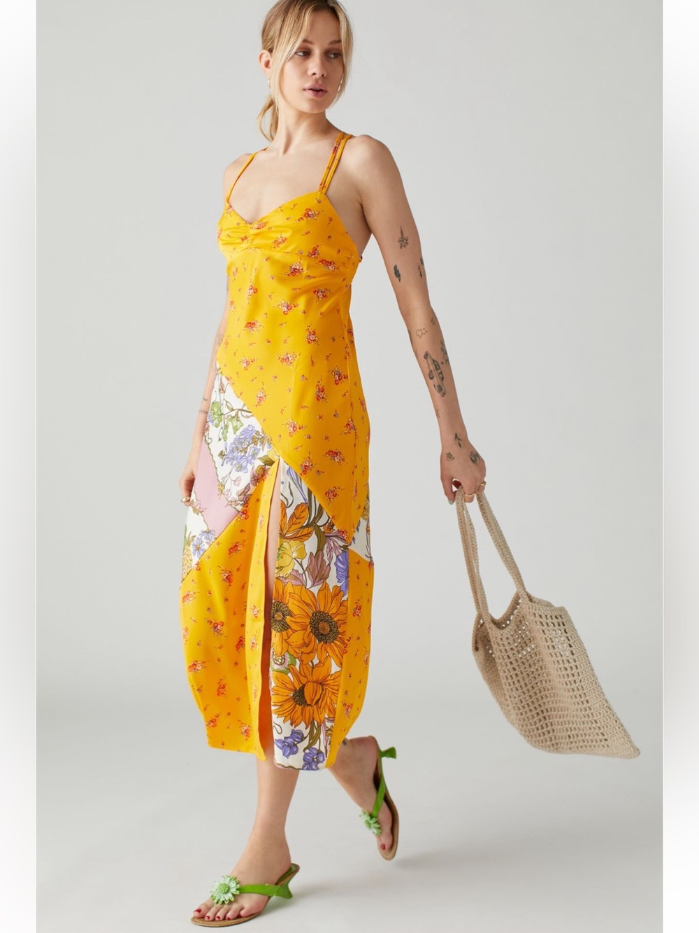 NWT UO Samira Satin Slip Dress in Color yellow size M